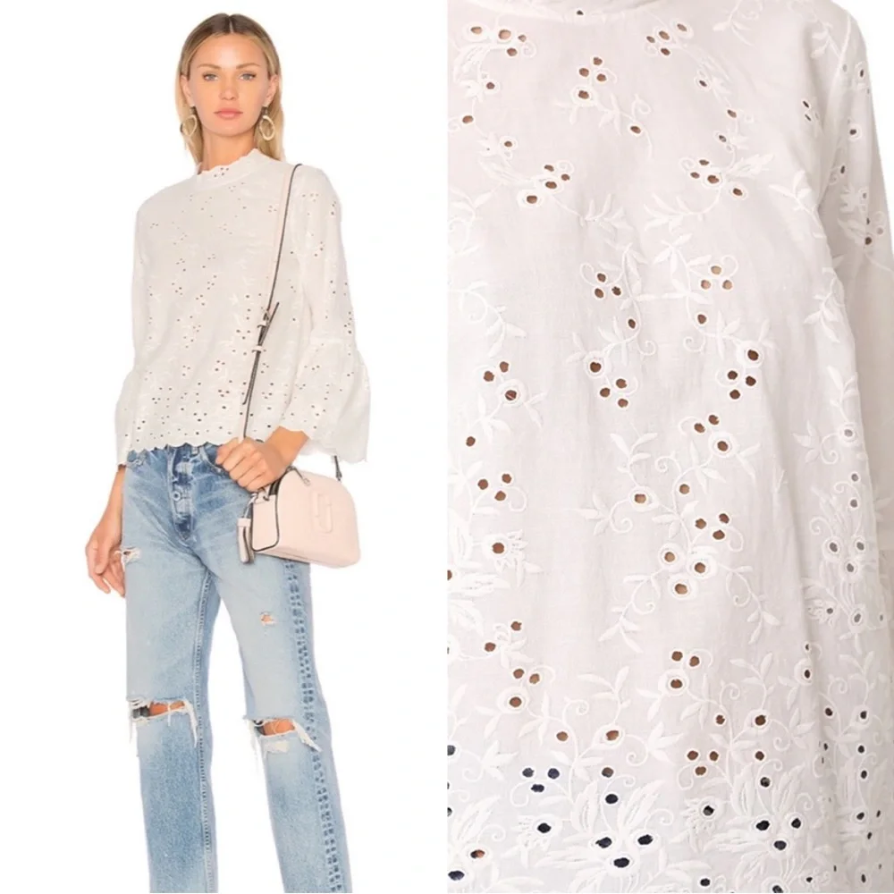 Ulla Johnson White Eyelet Cotton Long-Sleeve Blouse